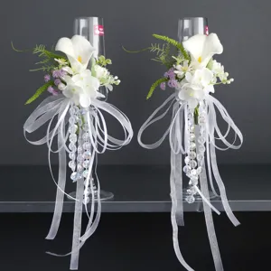 Calla-Lilie Künstliche Blume Hochzeit Weinglas Dekoration PU Seidenblume Braut Bräutigam Anstoßen Tasse Floral Dekor Party