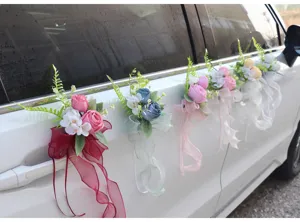 Artificial wedding car door handle flower decoration romantic floral bow bouquets set