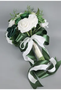 Weiß grüne Rosen Hochzeitsstrauß künstliche Blumen für Braut Fotoshooting und Deko
