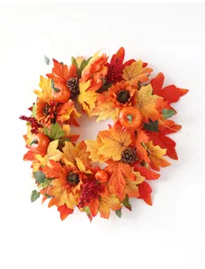 Couronne d'automne artificielle citrouille feuille d'érable décoration porte murale