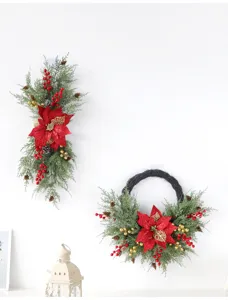 Juego de corona de Navidad y guirnalda para decoración de puertas y paredes navideñas