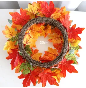 Couronne de Feuilles d'Érable Automne Thanksgiving 30cm Décoration Murale Porte Maison