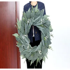 Guirnalda de eucalipto artificial para puerta principal pared planta verde decoración estaciones