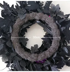 Halloween black artificial wreath maple leaf door hanging holiday party window decor 30cm