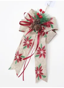 Fiocco di juta di Natale ornamento appeso pigne bacche rosse decorazione festiva