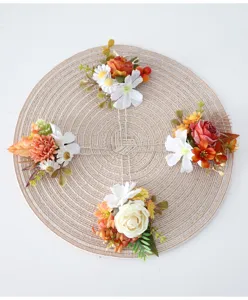 Retro autumn floral hair pins, artificial rose bridesmaid hair accessories for forest weddings.