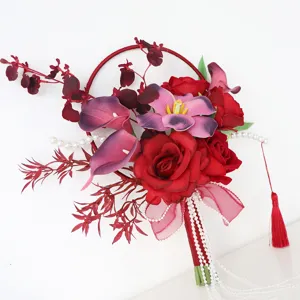 Chinese style wedding hand bouquet simulation flowers bridal flower props main display new year