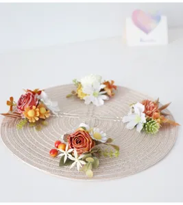 Vintage autumn floral hairpins simulation rose hair comb bridal rustic hair accessories