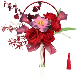 Chinese wedding artificial flower hand bouquet bridal photo prop decoration red rose