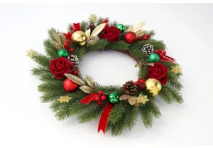 Weihnachtskranz Dekoration Türhängen Urlaubsfeier Szenen-Layout Tannennadel rote Rose
