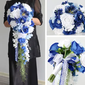 Blau weiß Kaskade Brautstrauß Simulation Hochzeit Blumen Fotografie Requisiten für Braut