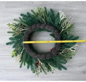 Artificial Christmas wreath with pine branches and berries, holiday door hanging decor 40cm