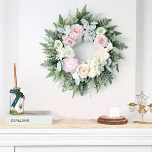 Artificial Peony Rose Wreath European Style Silk Flower Floral Garland For Home Door Wall Decoration Wedding Party Pastoral Decor