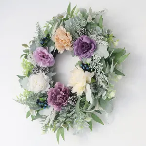 Artificial peony rose floral wreath for door hanging home decor wedding party supply