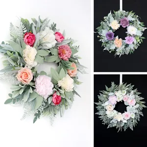Artificial peony rose flower wreath for all seasons home door wall hanging decor.