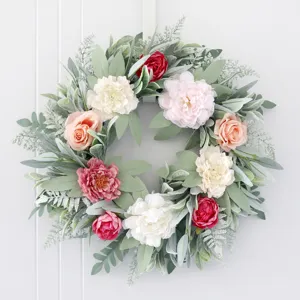 Artificial peony rose wreath for home decor door wall hanging floral decoration seasonal