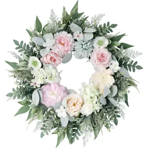Artificial peony rose floral wreath for home wall door decor wedding party layout