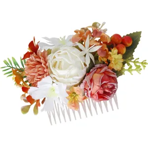 Vintage autumn floral hair comb with simulation roses and berries for wedding bridesmaid party