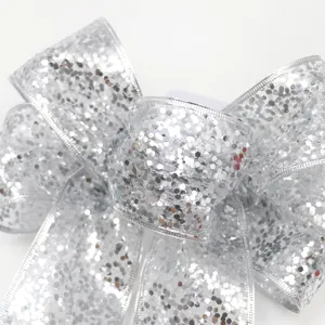 Fiocco glitter argento per decorazione albero di natale festa matrimonio regalo.