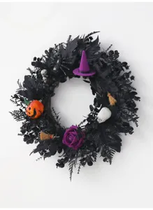 Halloween zwarte krans decoratie deur muur hangende guirlande met heksenhoed pompoen