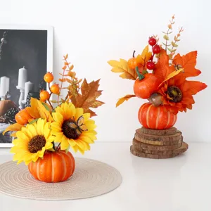 Ornement de Bureau Citrouille et Tournesol Artificiels pour Halloween Action de Grâce Décoration de Table Centre de Table Automnal