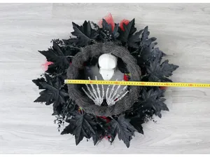 Halloween wreath spooky party door hanging wall decor with black maple leaves and skull skeleton