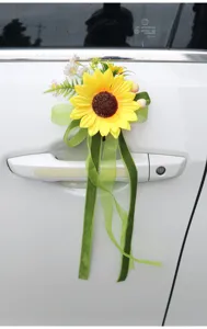 Bouquet de décoration de poignée de porte de voiture tournesol artificiel mariage détail