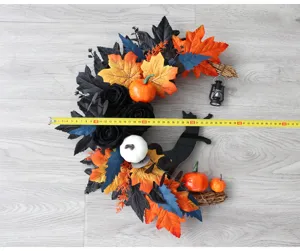 Halloween crescent moon cat wreath door hanging artificial floral vine home decor detail