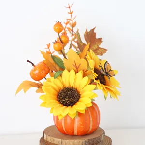 Arrangement de citrouille tournesol artificiel d'automne déco de table pour Halloween