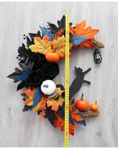 Halloween crescent moon cat wreath door hanging artificial flower garland home wall decor