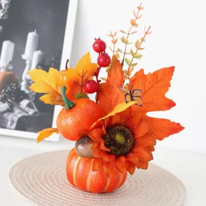 Centre de table automne citrouille tournesol feuille d'erable decoration fete halloween