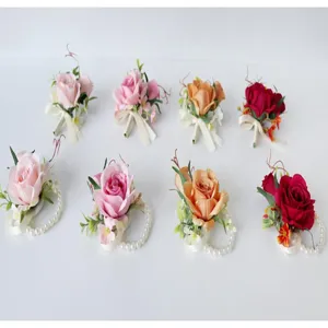 Hochzeit künstliche Rosen Handgelenk Corsage und Ansteckblume Details, buntes Set.