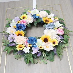 Artificial floral wreath for front door and wall hanging spring summer home decor
