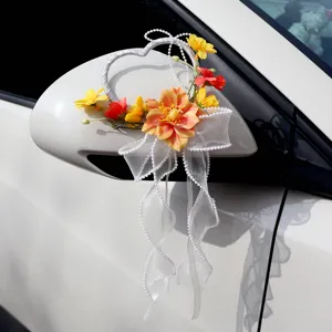 Hochzeit Auto Rückspiegel künstliche Blume Dekoration Herzförmige Band Hängeornament.