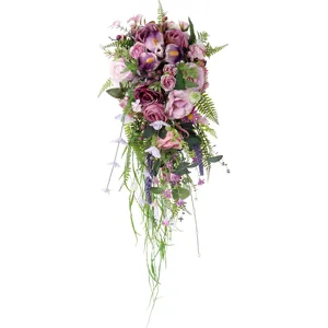 Künstlicher Hochzeits-Wasserfall-Brautstrauß, lila-rosafarbene Kaskadenblume für Requisiten.