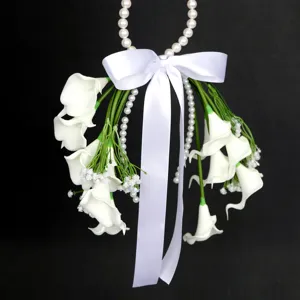 Ramo de novia artificial de lirio de cala perlado para fotografía de bodas y decoración.