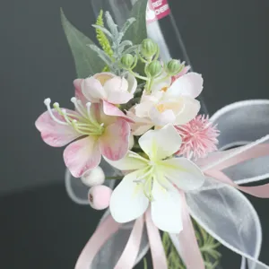 Künstliche Blumen Dekoration für Sektgläser Hochzeit rosa Schleife Hochzeitsauto Deko
