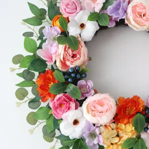 Colorful artificial floral wreath for home decoration and wall hanging door decor main view.
