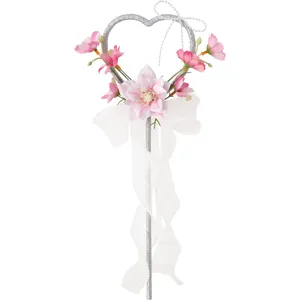 Kinder Fee Zauberstab Hochzeit Blumenkind Handstab rosa künstliche Blume Party Foto Requisite