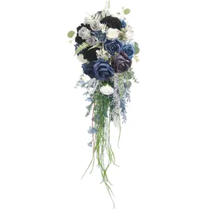 Künstlicher Rosen Brautstrauß Wasserfall Hochzeit Handblume dunkelblaue lila Blumen