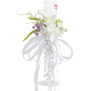 Künstliche Calla-Lilien Hochzeits-Trinkglas-Blumendekoration im Waldstil mit weißen Bändern.