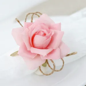 Portatovaglioli Rustici Fatti a Mano Con Fiori di Seta e Rose Con Corda di Canapa Squisita Decorazione da Tavolo per Matrimonio San Valentino Hotel