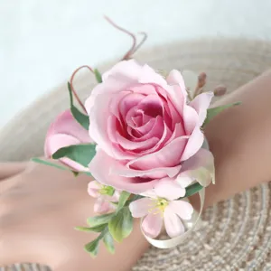 Rosa künstliche Rosen Blume Handgelenk Korsage für Hochzeit Brautjungfer Party Accessoire