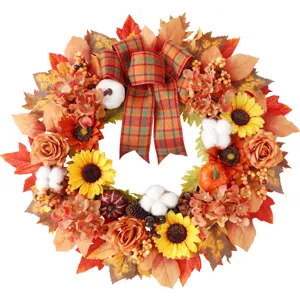 Herbst Erntedank künstlicher Kürbis Ahornblatt Sonnenblume Kranz für Wandtür Heimdekoration
