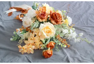 Kunstblumen Brautstrauß orange Rosen Seidenblumen Hochzeitsfotografie Deko Requisiten
