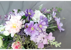 Ramo de flores artificiales de novia, margaritas y rosas moradas para boda y decoracion