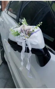 Wedding car decoration artificial flower rear view mirror bow floral ornament for wedding ceremony party.