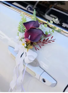 Wedding car door decorative flower artificial purple calla lily bow knot bowknot