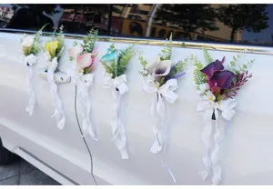 Artificial wedding car decoration flowers calla lily bow set for ceremony party and event decor