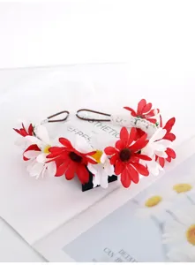 Kids floral crown headband red white daisy hair hoop cute girls fairy hair accessories 1pc.